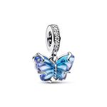 Pandora Moments Butterfly sterling silver dangle with bi-colour blue Murano glass and clear cubic zirconia