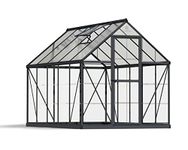 Palram - Canopia 6x10 Greenhouse for Outdoors, Walk-in UV Polycarbonate Panels Heavy Duty Aluminum Frame, Lockable Door, Adjustable Roof Vent, Rain Gutters, Galvanized Steel Base, Hybrid (Gray)