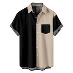 Generic Two-Tone Shirts for Men 2024 Summer Spread Collar Short Sleeve Cardigan with Pocket Slim Fit Regular Shirt Trendy Casual Top Lightning Deals of Today Prime Basic Khaki