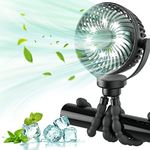 Stroller Fan, Pram Fan with LED Lights, 5200mAh Battery Powered Fan for Pram, 3 Speed 360° Rotatable Car Seats Clip-on Fan, USB Desk Fan with Flexible Tripod for Treadmill, Stroller, Car, Bike