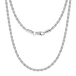 LeCalla Solid 925 Sterling Silver Italian 3 MM Diamond-Cut Twisted Braided Rope Chain Necklace for Men and Women 26 Inches