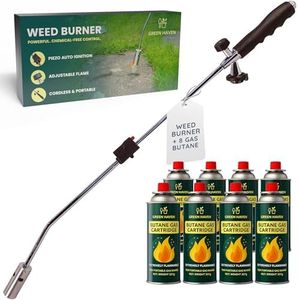 GREEN HAVEN Weed Burner with 8 Butane Gas Canister - Auto Ignition, Adjustable Flame Butane Weed Burner, Flame Thrower for Weeds Wand Burner for Driveways & Patios