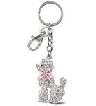 Aqua79 Fancy Pink Poodle Keychain - Silver 3D Sparkling Charm Rhinestones Fashionable Stylish Metal Alloy Durable Key Ring Bling Crystal Jewelry Accessory with Clasp