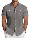 COOFANDY Men's Short Sleeve Shirts Linen Casual Button Down Summer Tropical Beach Shirt L