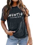 LOTUCY Women Auntie T-Shirt Aunt Vibes Shirt Cute Aunt Gifts Tee Shirt Short Sleeve Casual Shirt Gray