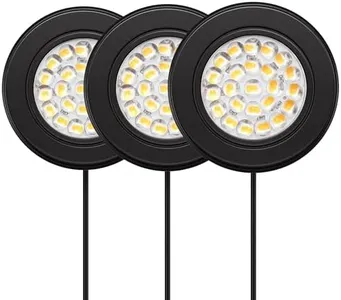 GETINLIGHT 2.5" Wide 3000K Dimmable LED Puck Lights Kit, Plug-in Installation with Recessed or Surface Mounted, Black Finish Over Metal Construction, Set of 3, IN-0113-3-BK