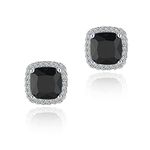 YOMELA Cubic Zirconia Earrings, Stud Earrings for Women Hypoallergenic White Gold Small Dainty Black Square Halo CZ Birthstone Earrings for Women