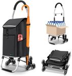 VOUNOT® Folding Shopping Trolley on 6 Wheels, Aluminium Lightweight Shopping Cart with Insulated Cooling Bag, 2 Hooks, 2 Side Pockets, Stair Climbing Grocery Trolley, 58L Black