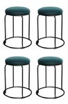 NUTECH IMPEX 18 Inch Round Velvet Versatile Metal Frame Coffee Shop Milk Tea Shop Bar Stools for Home, Kitchen Office Modern Design Multi-Purpose Seating Chairs Stylish Décor (Black+Green) (4 Pcs)