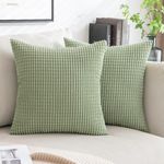 MIULEE Pack of 2 Decorative Lumbar Throw Pillow Covers Soft Corduroy Solid Cushion Case Sage Green Pillow Cases for Couch Sofa Bedroom Car 18 x 18 Inch 45 x 45 cm