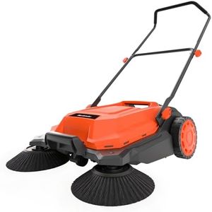MAXLANDER 26-Inch Walk-Behind Floor Sweeper, Manual Push Cleaner with 6.3-Gallon Dust Container, Adjustable Folding Handle for Garage, Patio, Sidewalk & Yard