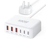 USB C Charger Block, 100W GaN 6 Port Type USB C Charging Station, USB C Wall Charger Power Strip Adapter Plug 3 USB C 3 USB A for iPad iPhone 14 15 13 12 11 Pro Max Pixel Note Galaxy - White