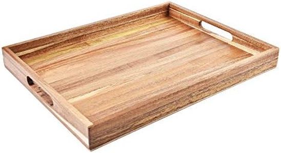 Acacia Wood Serving Tray with Handles (17 Inches) – Decorative Serving Trays Platter for Breakfast in Bed, Lunch, Dinner, Appetizers, Patio, Ottoman, Coffee Table, BBQ, Party –Great for Lap &Couch