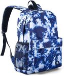 Fenrici Tie Dye Backpack for Boys, Girls, Blue Backpack for Kids, Bookbag with Padded Laptop Compartment, Blue Tie Dye, Indigo Blue, 16 Inch