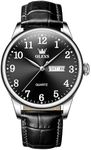 QBAIZI Black Leather Watch for Men Classic,Large Face Men's Analog Wrist Watches with Calendar Date,Cool Mens Dress Watch Black,Fashion Easy Read Arabic Numeral Male Watch Waterproof Luminous