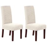 H.VERSAILTEX Stretch Dining Chair Covers Set of 2 Chair Covers for Dining Room Parsons Chair Slipcover Chair Protectors Covers Dining, Feature Textured Checked Jacquard Fabric, Ivory