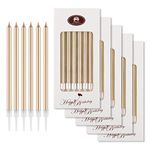 Beanlieve 24 Count Birthday Candles - Long Thin Cake Candles Slow Burning Candles for Birthday, Wedding, Lucky Party Decoration (Champagne Gold)