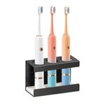 Minicoco Electric Toothbrush Holder Wall Mounted Black Toothbrush Holders for Bathroom 3 Slots Electric Toothbrush Stand with Diatomite Dish,Suitable for Placing Electric Toothbrush Holder Charger