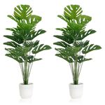 SAJANDAS Set of 2 Artificial Monstera Deliciosa Plants in Pots, Fake Tropical Trees with Greenery Leaves Stems, 32 Inch Faux Swiss Cheese Floor Plants for Porch, Garden, Store, Office, Home Decor