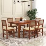 SHRI MINTU'S ART Wooden 6 Seater Dining Table Set | Six Seater Dinning Table with Cushioned Chairs for Home | Dining Room Furniture for Kitchen & Restaurants | Solid Wood Sheesham, Honey Finish