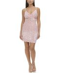 GUESS Women's Velvet Surplice Sequin Mini Dress, Blush Multi, 4