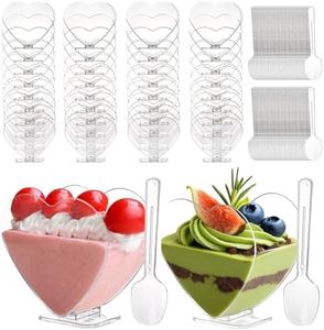 Coloch 100 Pack Plastic Mini Dessert Cup with Spoon for 4 oz Dessert/2.7 oz Liquid, Clear Parfait Appetizer Cup Heart-shaped Small Serving Bowl for Party, Buffet, Valentine's Day, Wedding