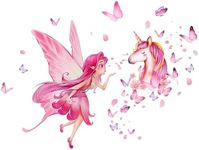 Winhappyhome Fairies Unicorns Pattern Wall Art Decals for Girls Room Decoration Removable Stickers