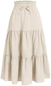 Floerns Girls Boho Floral Print High Waist Flare Hem Summer Long Skirt Beige 10Y