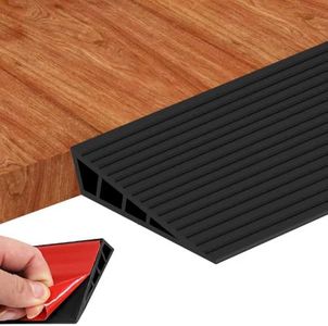 1 Rise Threshold Ramps for Doorways, Floor Transition Strip Self-Adhesive with Anti-Slip Stripes, Waterproof Vinyl Gap Cover for Wood Tile Flooring (Black, 1'' Rise - 40 in L(2PC))