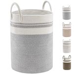 YOUDENOVA Cotton Rope Basket Large Blanket Basket Woven Storage Basket Toy Storage Organiser Nursery Decor Laundry Hamper with Handle 58L (38cm(D) x50cm(H), Z-grey)