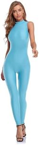 speerise One Piece Bodycon Jumpsuit for Women Sleeveless Spandex Bodysuit Zipper Romper for Club Catsuit, Turquoise, S