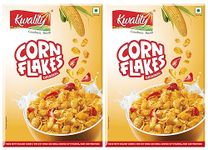 Kwality Corn Flakes 375g (Pack of 2) | Made with Golden Corns | 99% Fat Free, Natural Source of Vitamin & Iron | High in Protein & Fiber | Healthy Food & Breakfast Cereal | Low Fat & Cholesterol