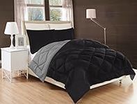 Elegant Comfort All Season Comforter and Year Round Medium Weight Super Soft Down Alternative Reversible 3-Piece Comforter Set, Full/Queen, Black/Grey (00RW-Reversible-F/Q-Black/Grey)