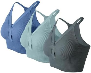 seeeoi Racerback Padded Sports Bra for Women- Seamless Comfort Push Up Front Closure Tops for Yoga Workout Athletic Fitness, Sage-blue-gray, X-Large