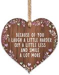 Little gifts for friends keepsake | because of you I laugh a little harder | christmas present for friend | best friend plaque | hanging heart quote handmade gifts for friends