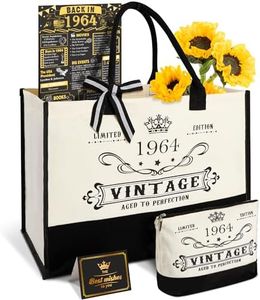 60th Birthday Gifts for Women Canvas Tote Bag Travel Gear, Unique 60 Years Old Gifts for Wife Sister Mom Aunt Friends Her Turning 60, Vintage 1964 Beach Bag & Cosmetic Bag & Back in 1964 Poster,