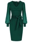 GRACE KARIN Ladies V-Neck Long Sleeve Rockabilly Dress Winter Fall A-line Fancy Birthday Cocktail Rockabilly Dress Dark Green L