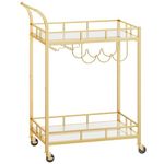 VASAGLE Drinks Trolley, Bar Cart, Serving Trolley with 2 Mirrored Shelves, Wine Holders, Glass Holders, for Home Bar, Kitchen, Dining Room, Gold LRC092A62