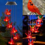 ibdone Color Changing Solar Powered Red Cardinal Bird Wind Chime Wind Moblie LED Light, Spiral Spinner Windchime Portable Outdoor Chime for Patio, Deck, Yard, Garden, Home