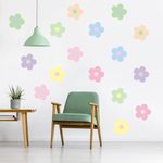 Stickera 36 Pcs Danish Pastel Aesthetic Cute Flowers Wall Decal Preppy Hippie Trendy Wall Art Decor Vinyl Peel and Stick Kidcore Aesthetic Retro Colorful Boho Wall Sticker for Bedroom