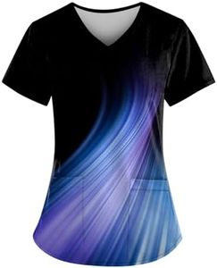 Print Scrubs for Women Stretch V Neck Short Sleeve Nursing Shirt Cute Petite Scrub Tops Women Summer Funny Pattern Holiday Nurse Shirts Medical Uniform with Pockets 12-Turquoise XL
