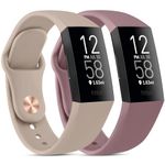 2 Straps Compatible with Fitbit Charge 3 /Charge 4 Strap for Women Men, Silicone Soft Replacement Bands for Fitbit Charge 3 4 with Steel Buckle, Small-Milk Tea+Smoke Purple