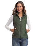 Army Green Women's Activewear Vest, Stand Collar Lightweight Zip Quilted Vest for Women S