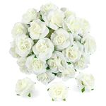 Kesote 50Pcs Creamy White Artificial Flower Rose Heads Creamy White Real Touch Fake Flower Rose Heads for Cake Toppers Wedding Party Album Decoration - 4cm in Diameter