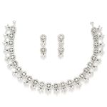 ZENEME Women American Diamond Studded Necklace With Earring Detailing Jewellery Set For Women and Girl (Rhodium)