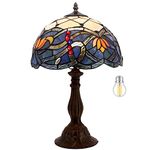 Tiffany Table Lamp Stained Glass Lotus Style Desk Night Reading Light W12H18 Inch S220 WERFACTORY LAMPS Parent Lover Friend Kids Living Room Bedroom Coffee Bar Study Desk Beside Antique Art Craft Gift