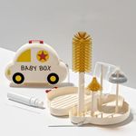 Tony Stark 6-in-1 Baby Bottle Cleaning Brush Set – Includes Silicone Bottle Brush, Nipple Cleaner, Straw Brush, Soap Dispenser, Storage Box, and Bottle Drying Rack |Silicone Bristles (Car Design)