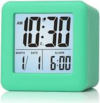 Plumeet Digital Alarm Clock Kids Clock with Snooze and White Nightlight - Easy Setting Travel Alarm Clocks Display Time, Date, Alarm - Ascending Sound - Battery Powered (Cyan)