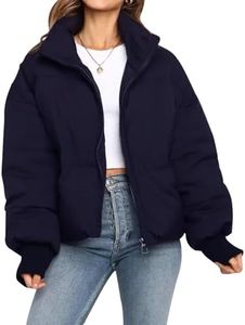Gihuo Women’s Winter Cropped Puffer Jacket Coat Short Warm Quilted Jacket (US, Alpha, Small, Regular, Regular, Navy)