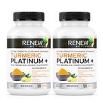 Renew Actives Turmeric Platinum with Black Pepper & Ginger - Antioxidant Source, Liver Protectant & Digestive Health - Organic Extra Strength Formula – 120 Capsules (2pk)